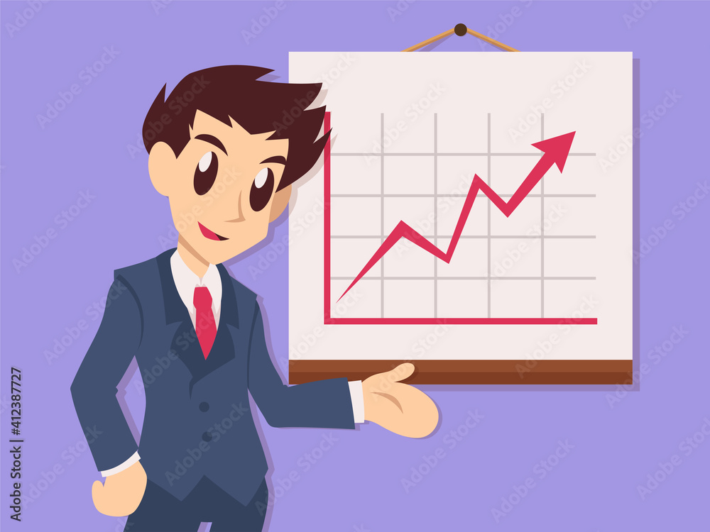 Young business man explaining a graph Young business man explaining a graph