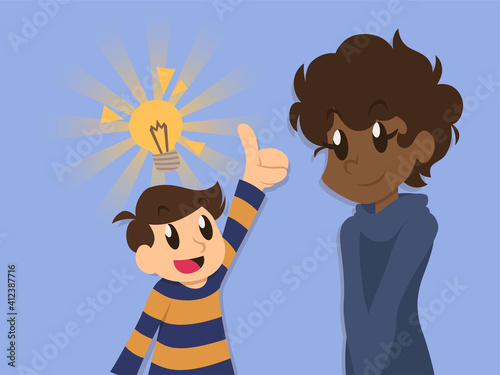 Little boy telling an idea to adult woman