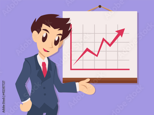 Young business man explaining a graph