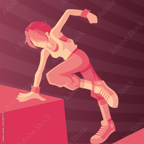 Young woman practicing parkour