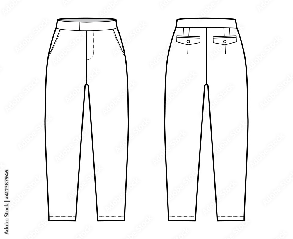 Short capri pants technical fashion illustration with mid-calf length ...