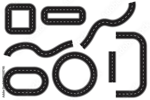 Parts of the road in flat style. Illustration for concept design. Vector set. Stock image. EPS 10.