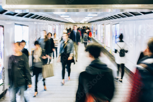 Many Blurred People in Hong Kong Metro Station photo