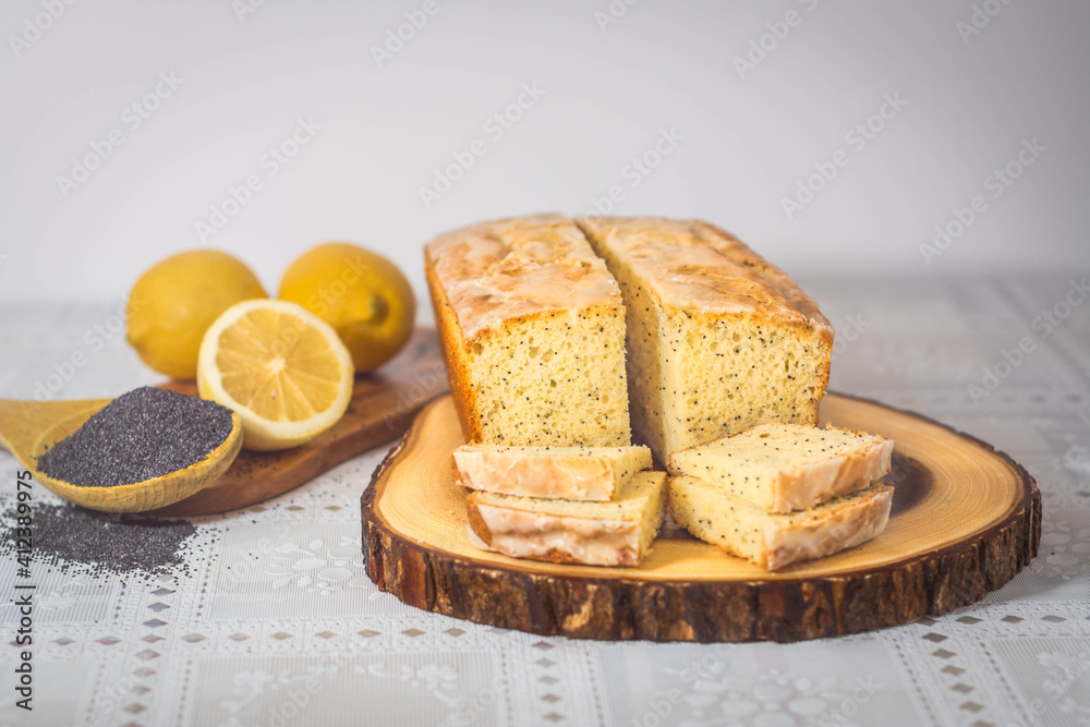 Freshly home baked Lemon Poppy Seed Loaf Cake Slices for all kinds of special occasions and celebrations for pastry lovers Freshly home baked Lemon Poppy Seed Loaf Cake Slices for all kinds of special occasions and celebrations for pastry lovers