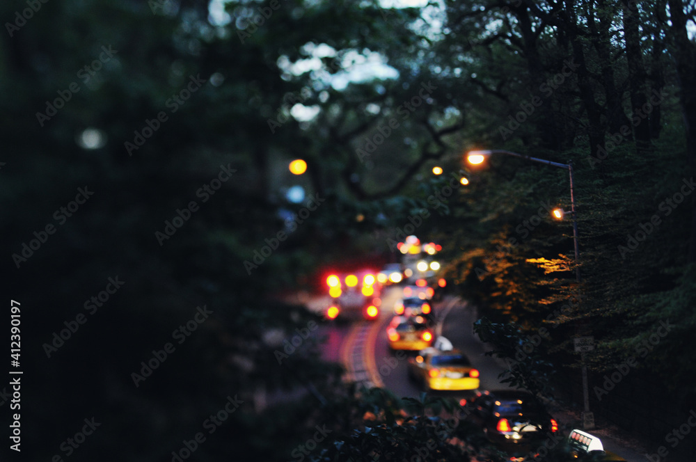 Traffic at night leaving central park in Manhattan Traffic at night leaving central park in Manhattan