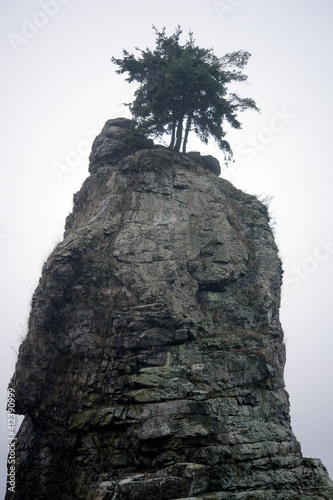 Siwash Rock in a foggy day, Vancouver, B.C. photo