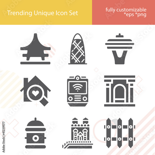 Simple set of architectural detail related filled icons.