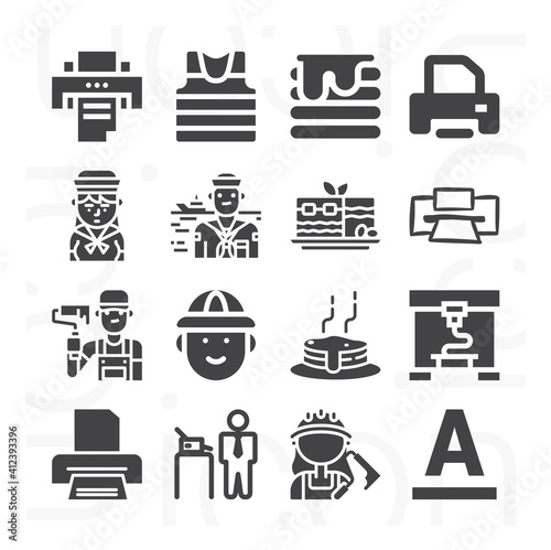 16 pack of trained worker  filled web icons set