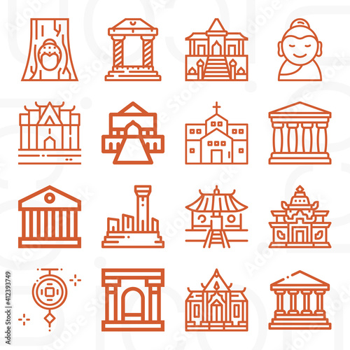 16 pack of buddhist  lineal web icons set