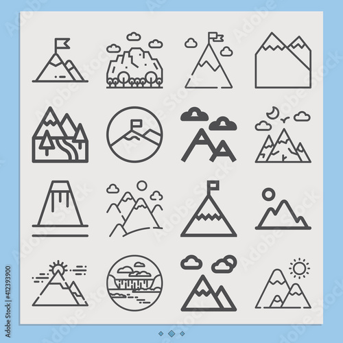 Simple set of alpine related lineal icons.