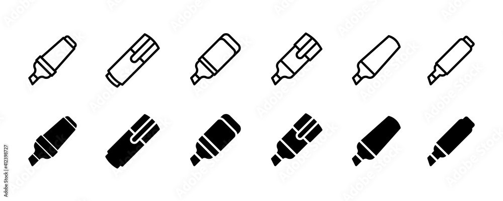 Highlighter icon set. Vector graphic illustration. Suitable for website design, logo, app, template, and ui. 