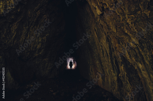 Man in giant cave