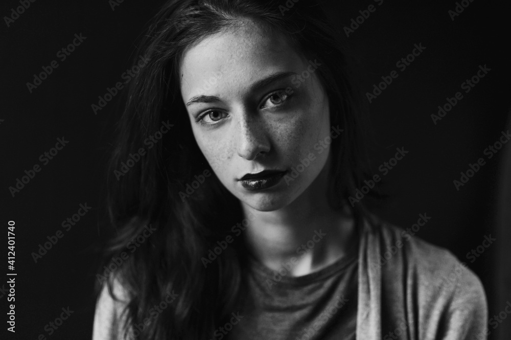 Portrait of beautiful woman in black and white Portrait of beautiful woman in black and white