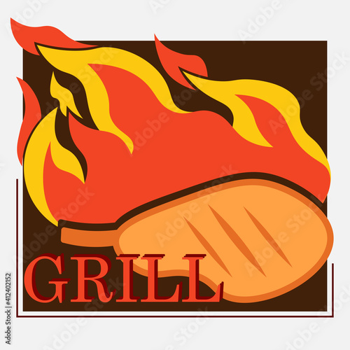 grilled meat logo with meat on the bone and fire