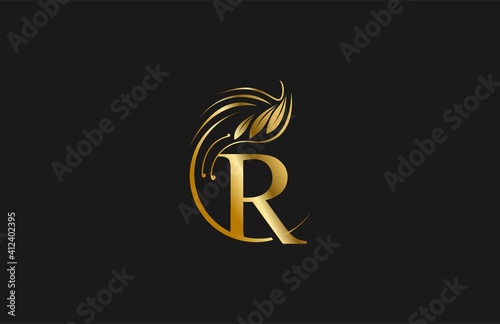 Golden Letter R Typography FLourishes Rounded Logogram Beauty Logo photo