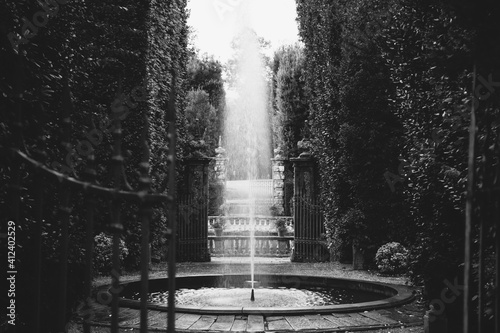 Fountain in a garden at Villa Reale in Tuscany, Italy photo