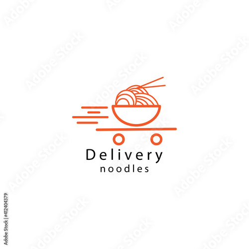 noodle delivery logo, simple line, vector design illustration