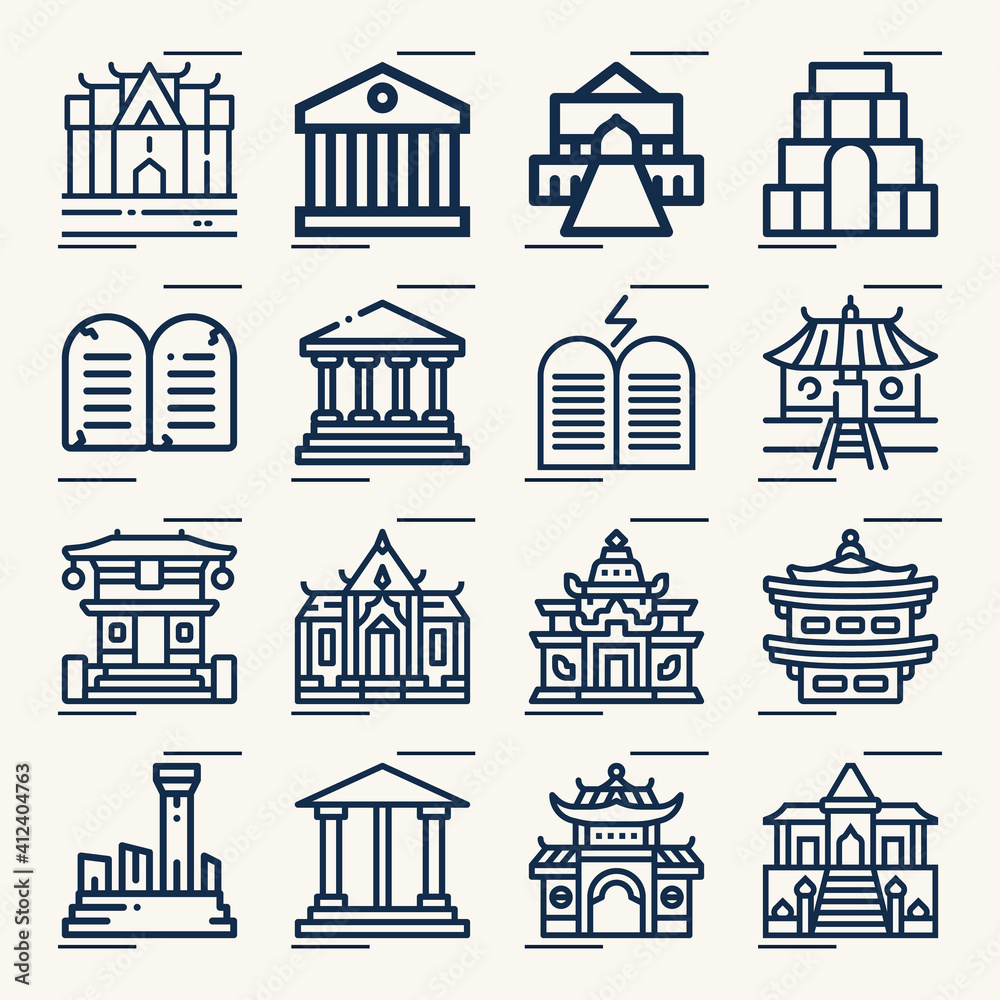 Simple set of synagogue related lineal icons.