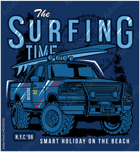 the surfing time vector cars illustration graphic design for print