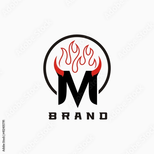 M initial logo horn devil design concept for brand