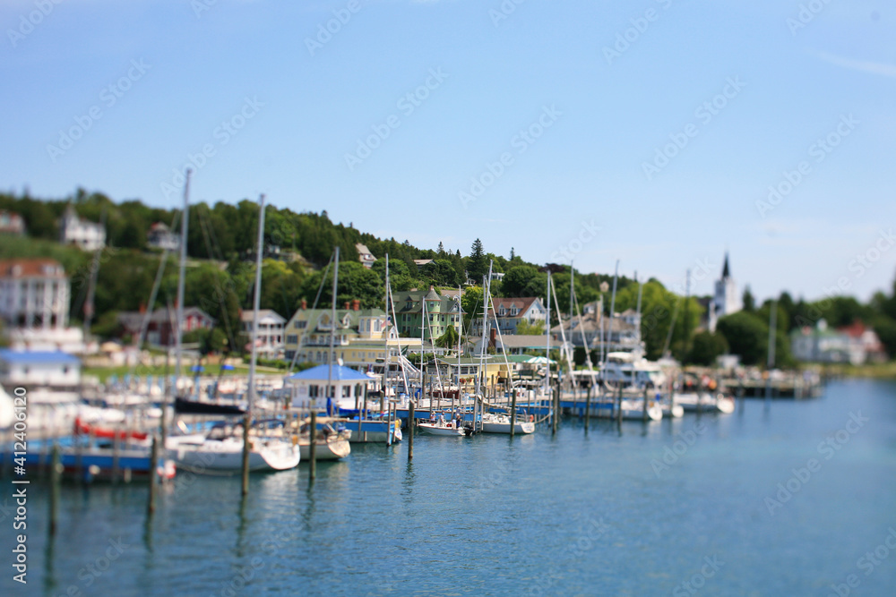 Mackinac Island Harbor Filled With Boats On A Clear Summer Day Mackinac Island Harbor Filled With Boats On A Clear Summer Day