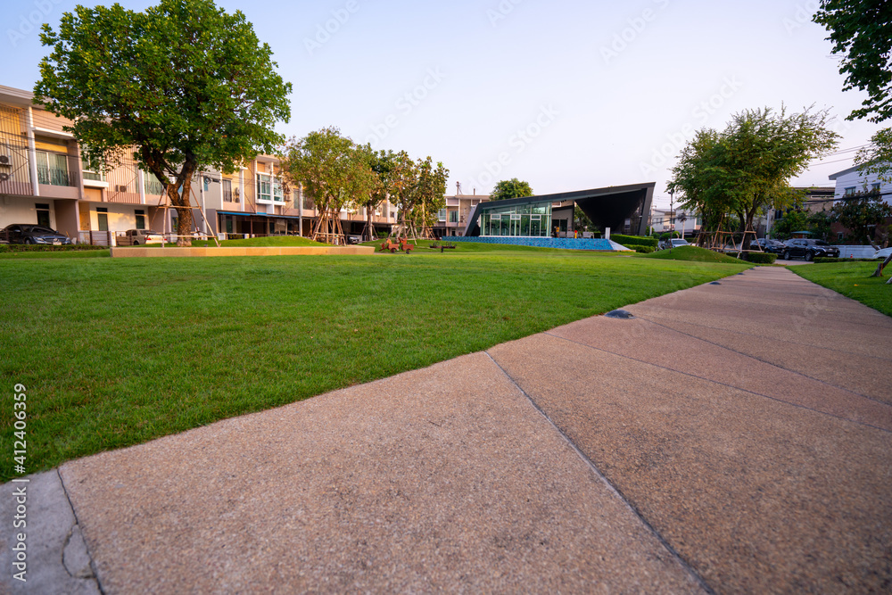 a row of houses in the park