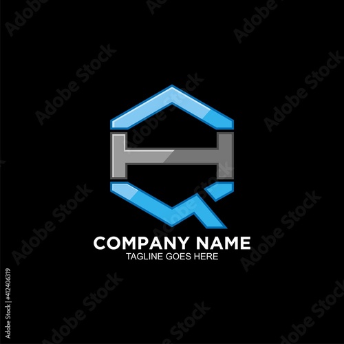 HQ initial logo design for business company isolated on black background