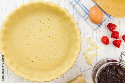 Uncooked pastry pie/tart case, pricked with a fork