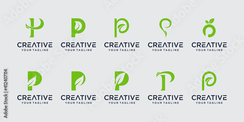 Set of abstract initial letter P logo template. icons for business of nature, organic