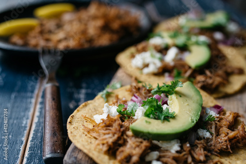 Various carnitas tostada