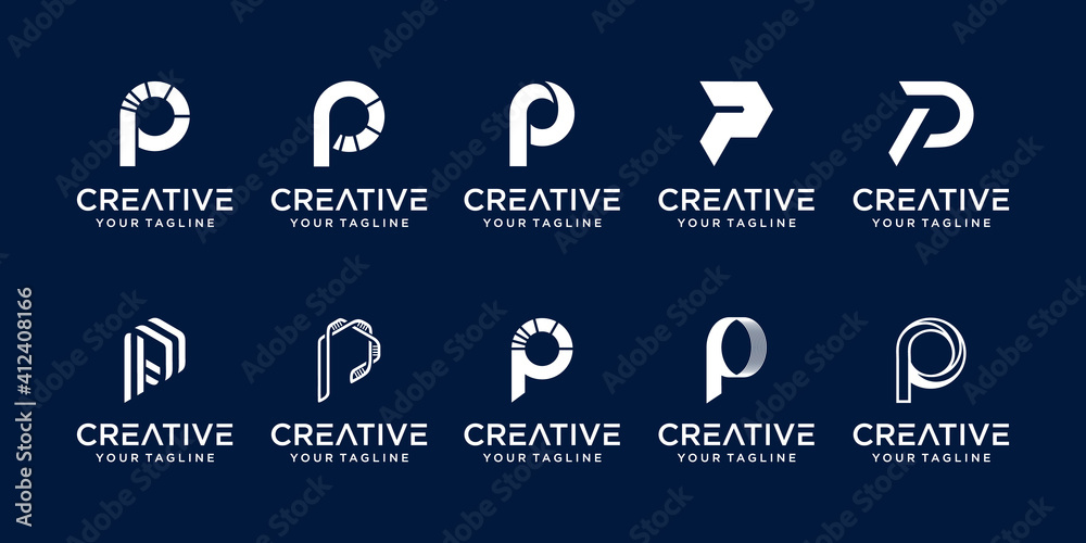 Set of abstract initial letter P logo template. icons for business of fashion, sport, automotive, - obrazy, fototapety, plakaty 