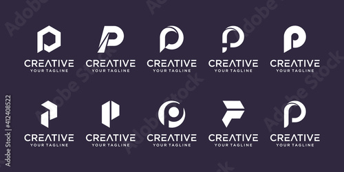 Set of abstract initial letter P logo template. icons for business of fashion, sport, automotive,