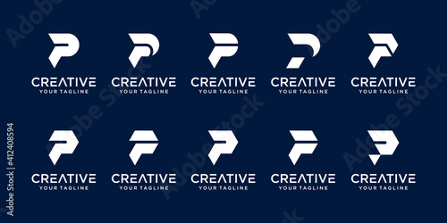 Set of abstract initial letter P logo template. icons for business of fashion, sport, automotive,