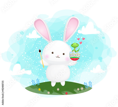 Cute bunny with snake in the egg cartoon character