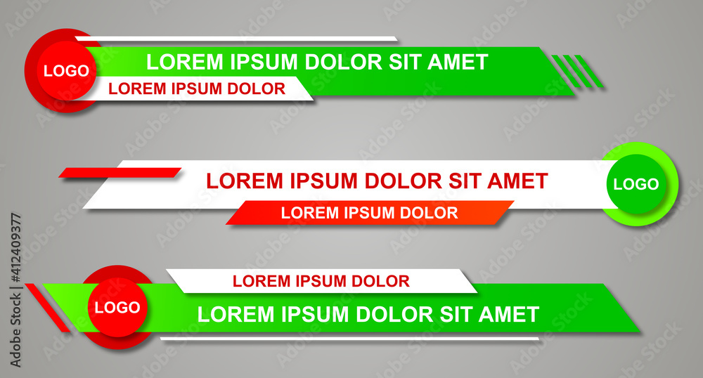 Graphic set of Broadcast News Lower Thirds Banner for Television. Modern stylish lower third banner template design. Vector video headline title. Vector illustrator Graphic set of Broadcast News Lower Thirds Banner for Television. Modern stylish lower third banner template design. Vector video headline title. Vector illustrator
