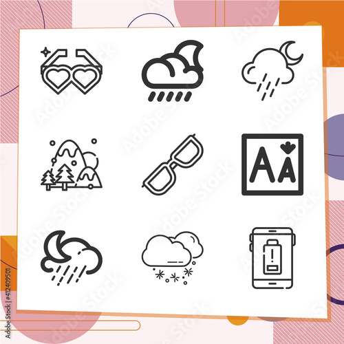 Simple set of 9 icons related to precipitation