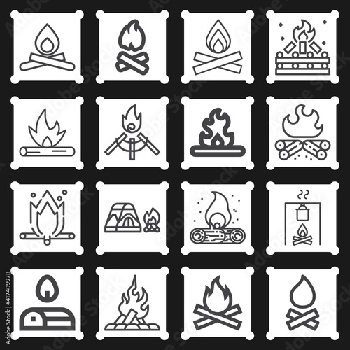 16 pack of campfire  lineal web icons set