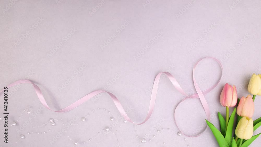 Romantic decoration and Happy women's day text appear. Stop motion Romantic decoration and Happy women's day text appear. Stop motion