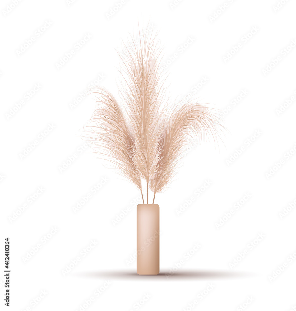 Pampas grass in vase. Dried floral ornament elements in boho style. Vector  illustration isolated on white background. New trendy home decor. Stylish  minimal design concept. vector de Stock | Adobe Stock