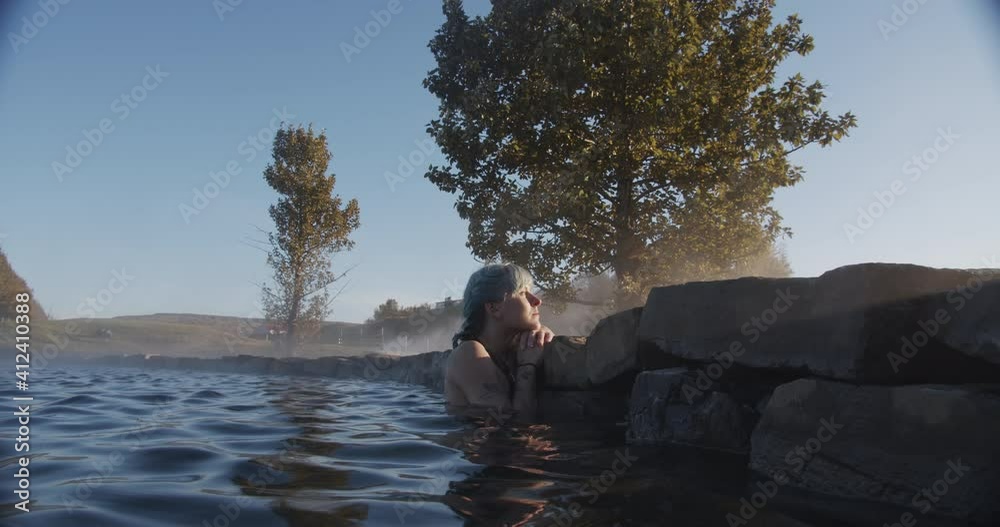 Cool Woman Leaning On Edge Of Hot Spring Cool Woman Leaning On Edge Of Hot Spring