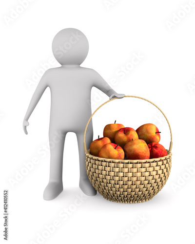 man and wooden wicker baske...