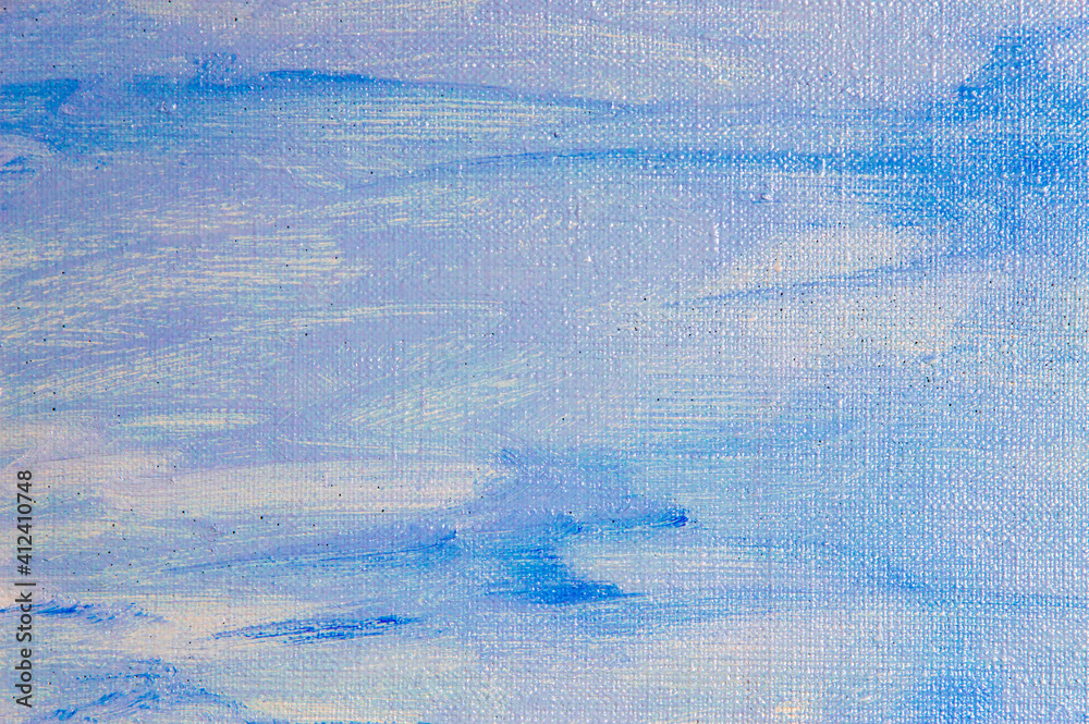 Fototapeta premium creative sky background: temporary image of cloudy blue heaven on a rough canvas with colored primer