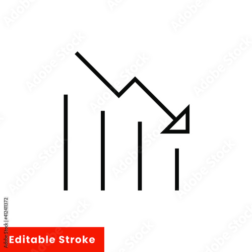 Graph down, reduce progress line icon. Simple outline style efficiency decrease graphic, finance chart, abstract graph, trend vector illustration. Arrow below, bankrupt. Editable stroke EPS 10