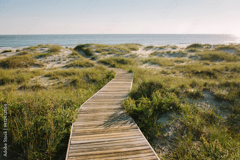 Boardwalk to Beach on Fall Afternoon