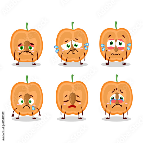 Slice of apricot cartoon character with sad expression