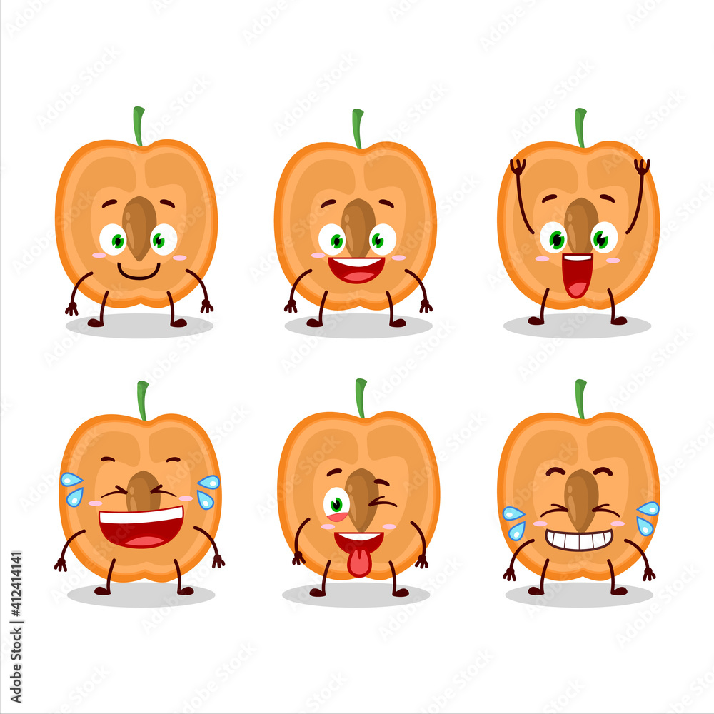 Cartoon character of slice of apricot with smile expression Cartoon character of slice of apricot with smile expression