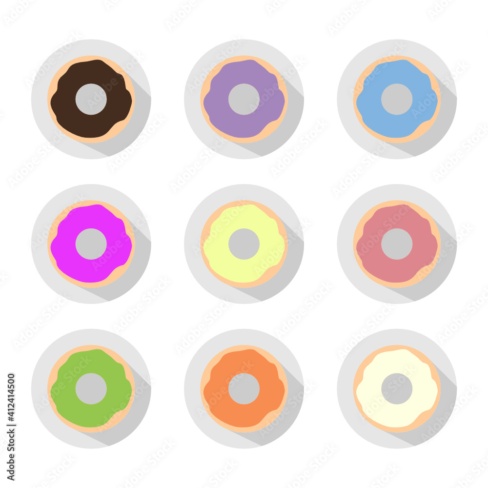 set of colorful donuts flat design