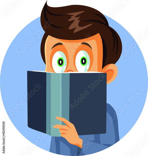 Young Boy Reading a Book Vector Illustration