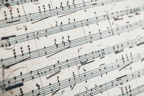 19th Century Handwritten Musical Score Closeup