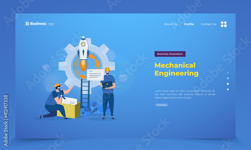 Technician mechanical engineering illustration on landing page